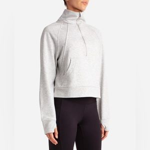 NWT DANSKIN Rib Gray Jacket Women's Large Half Zip Up Pullover Hoodie Cropped